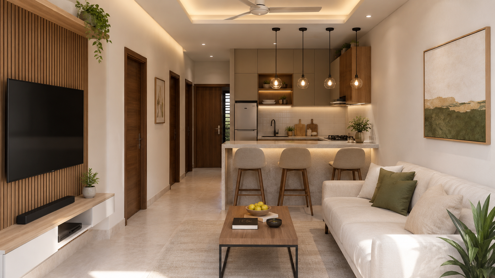 Maryam Town townhouse open kitchen and living room concept