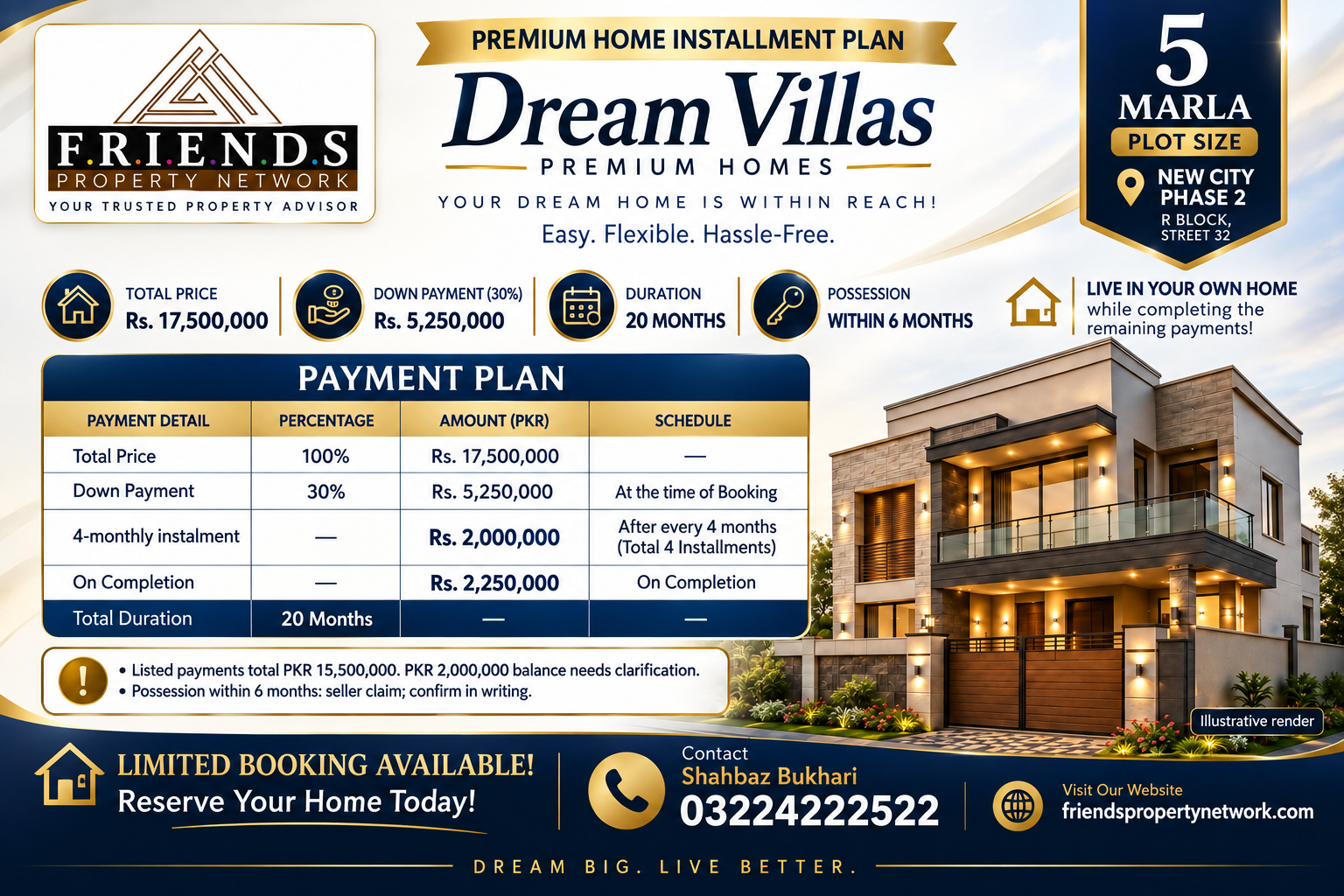 Dream Villas — New City Phase 2 FPN payment-plan poster, contact 03224222522