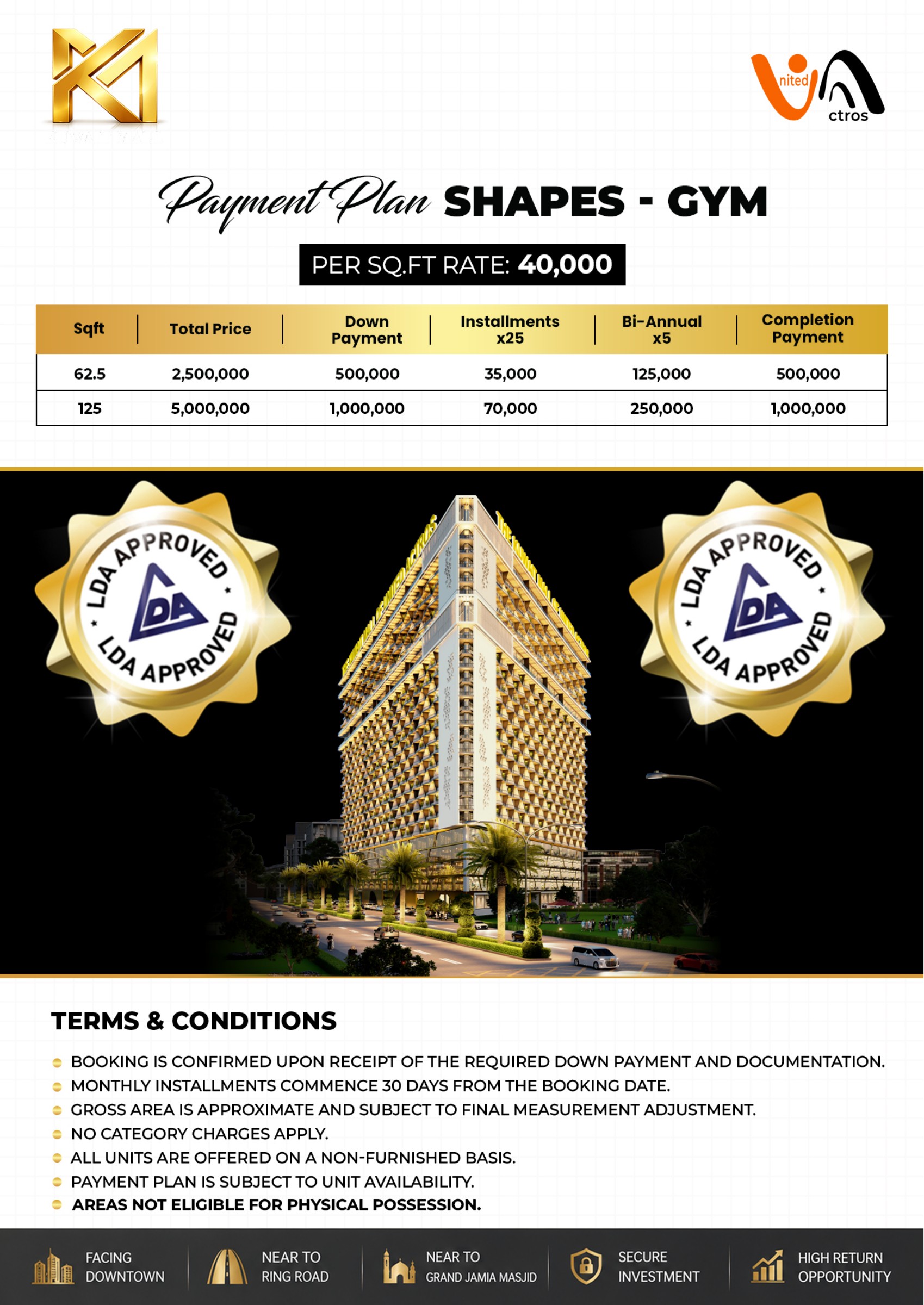Kuwait Mall Bahria Town Lahore: 5th Floor Shapes Gym Installment Plan