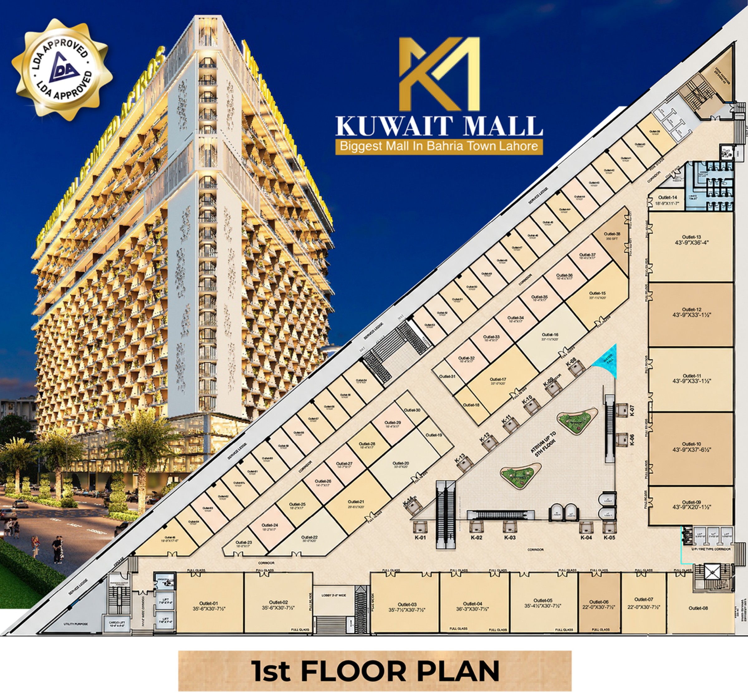 Kuwait Mall Bahria Town Lahore 1st floor shops floor plan from supplied brochure