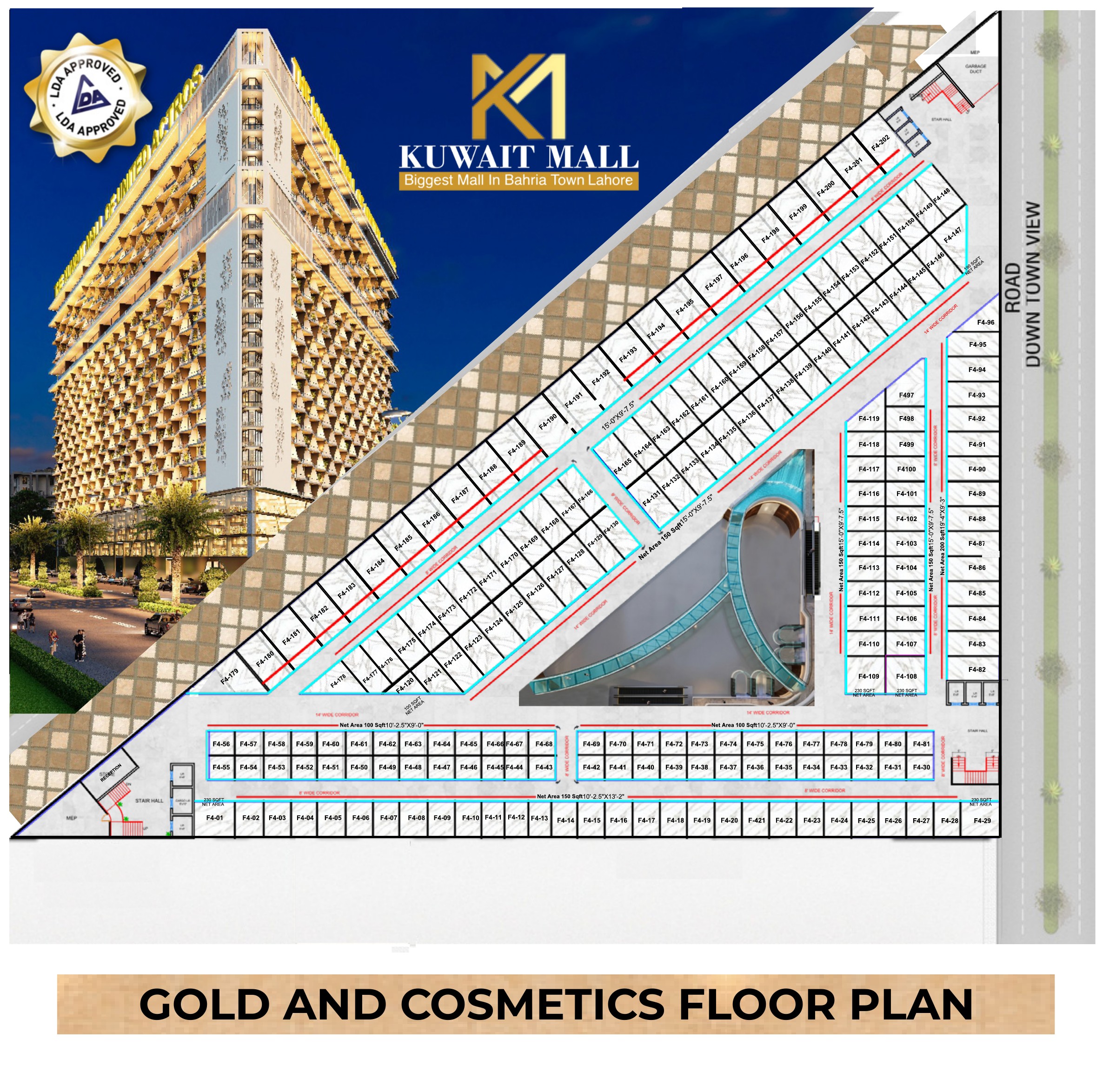 Kuwait Mall Bahria Town Lahore 4th floor gold & cosmetics floor plan from supplied brochure