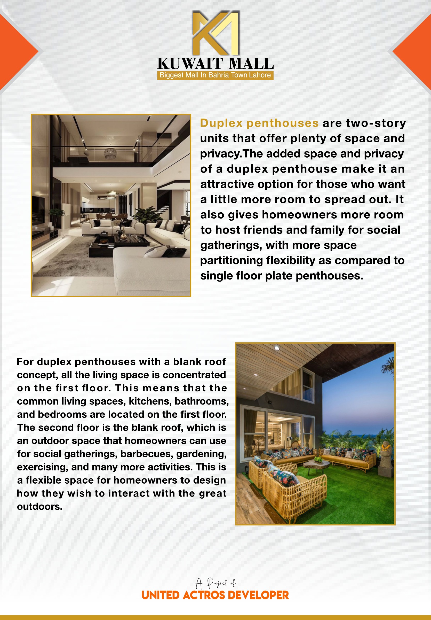 Kuwait Mall Bahria Town Lahore 4 bhk duplex penthouse penthouse description from supplied brochure