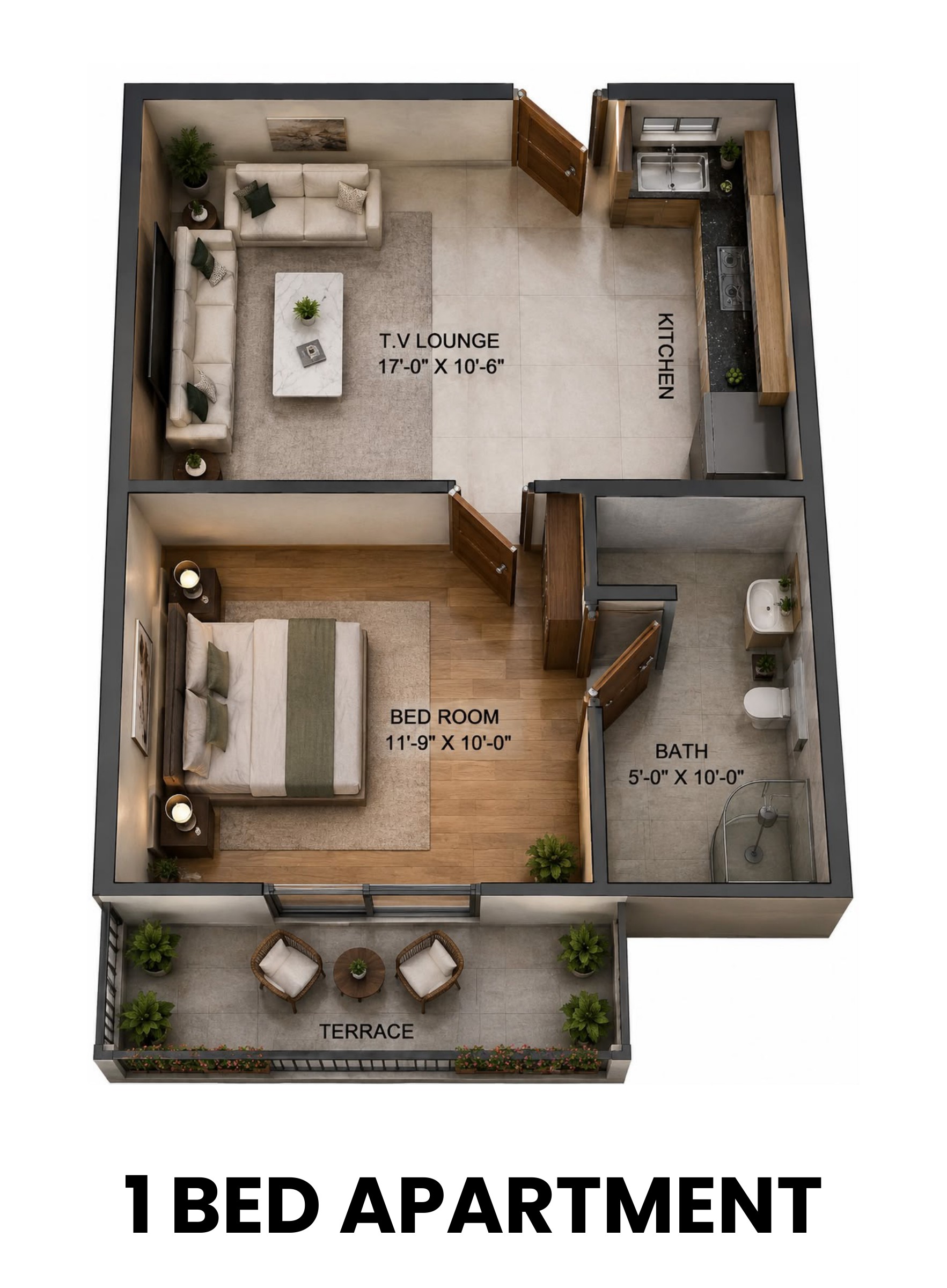 Kuwait Mall Bahria Town Lahore pool view apartments one bed layout from supplied brochure