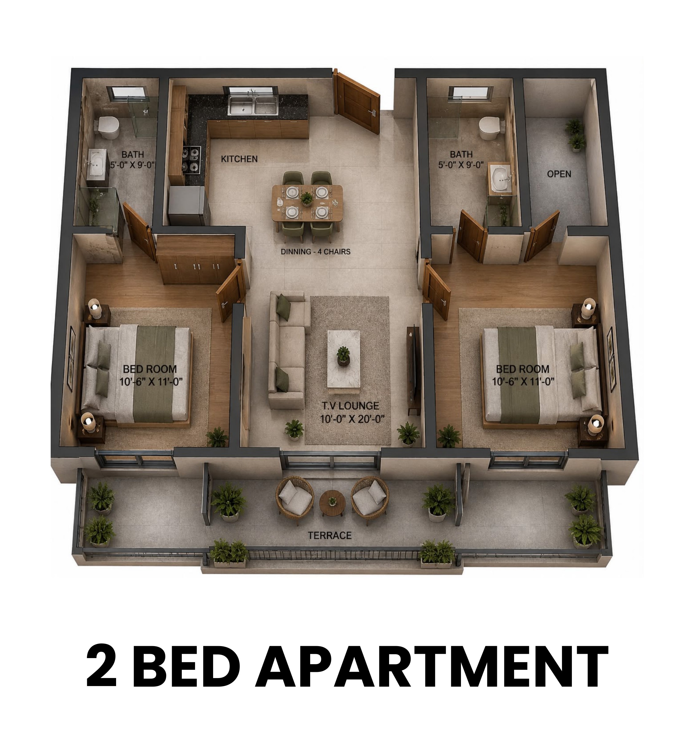 Kuwait Mall Bahria Town Lahore pool view apartments two bed layout from supplied brochure