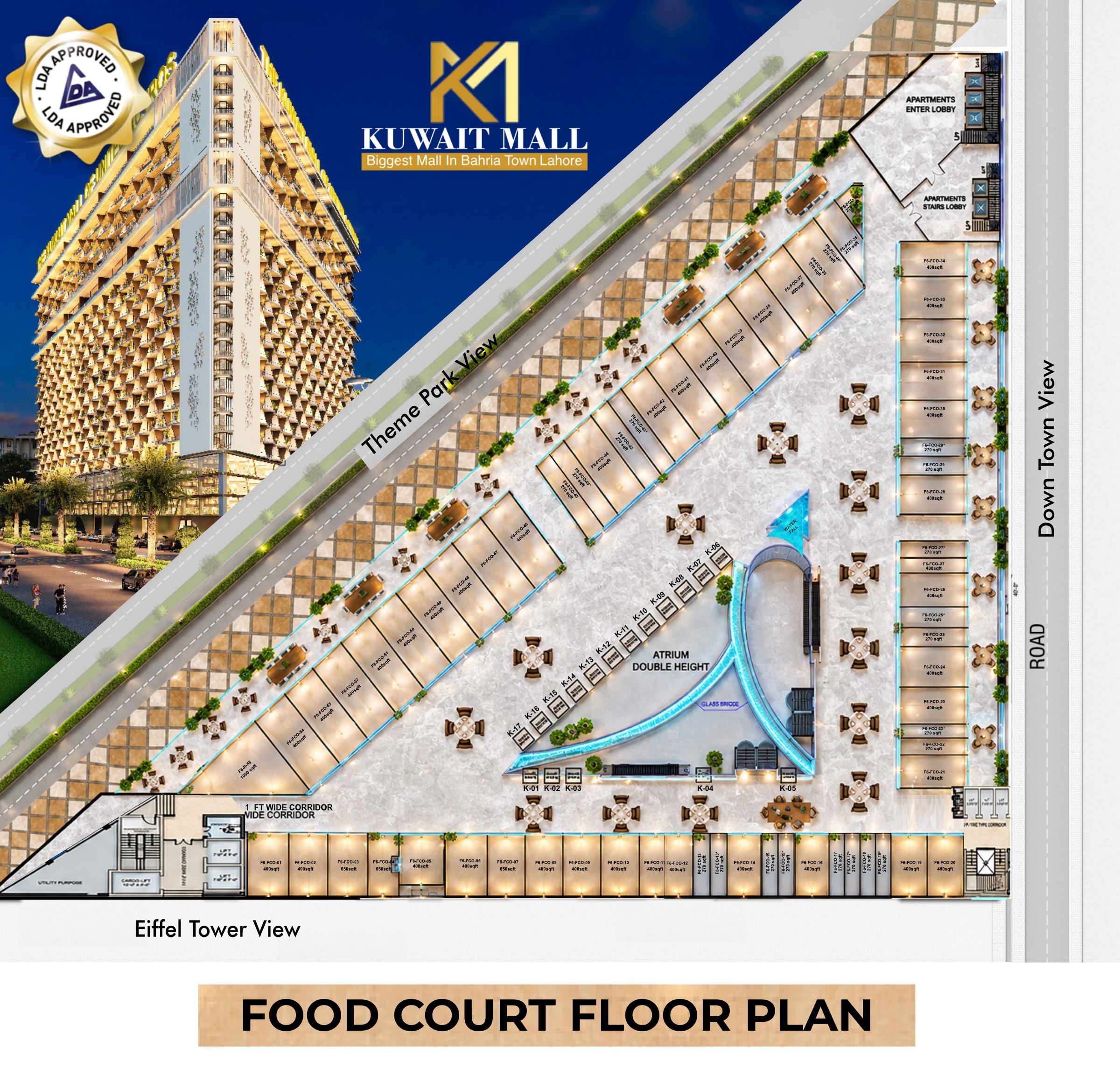 Kuwait Mall Bahria Town Lahore 6th floor food court floor plan from supplied brochure