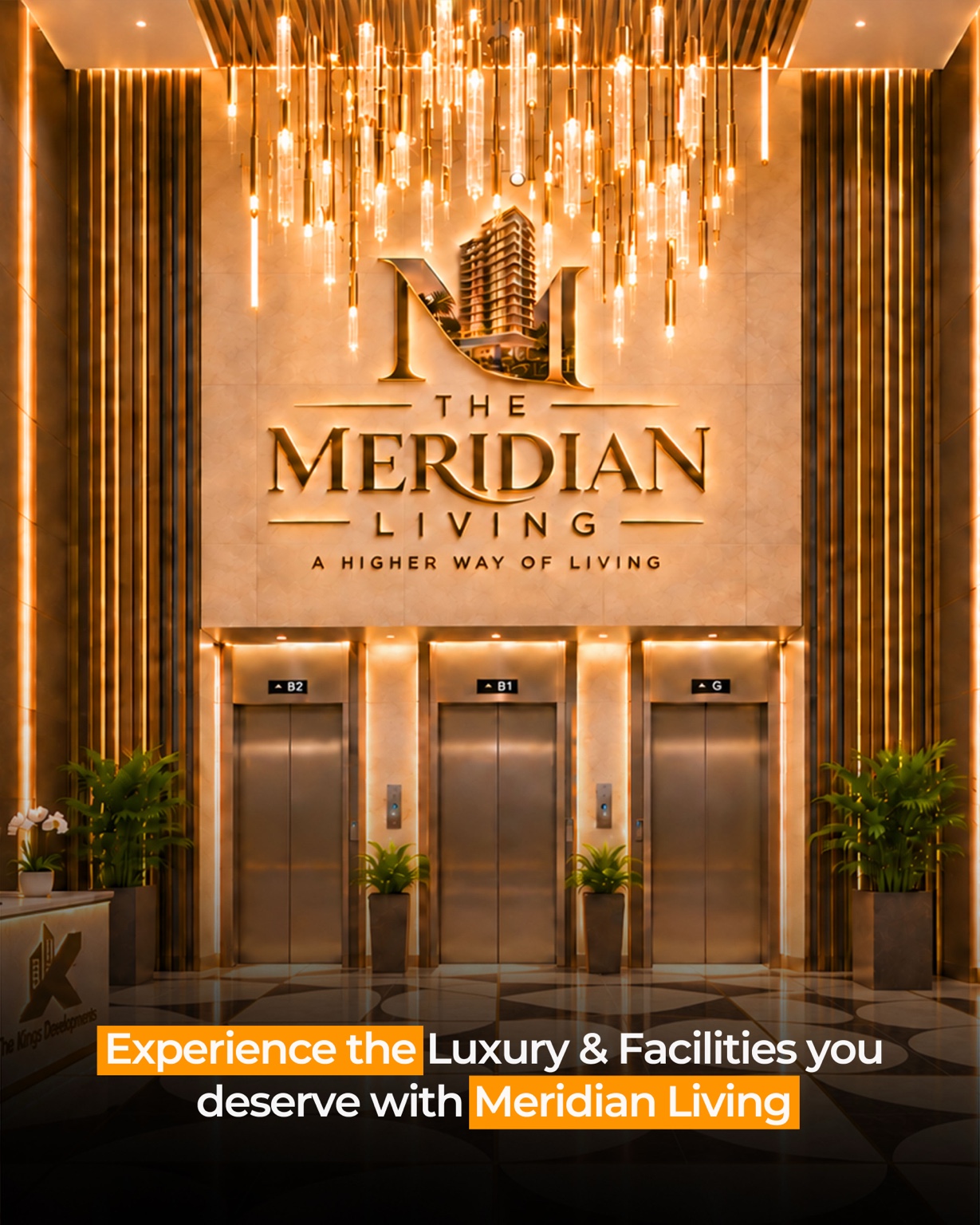 Meridian Living proposed lobby and lift interior in the supplied promotional artwork