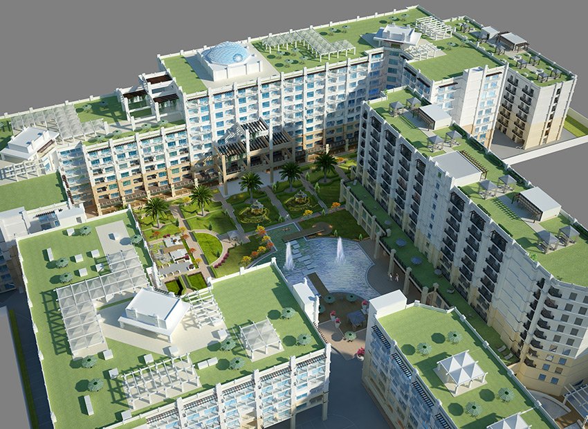 Official landscaped courtyard view at The Springs Canal Lahore