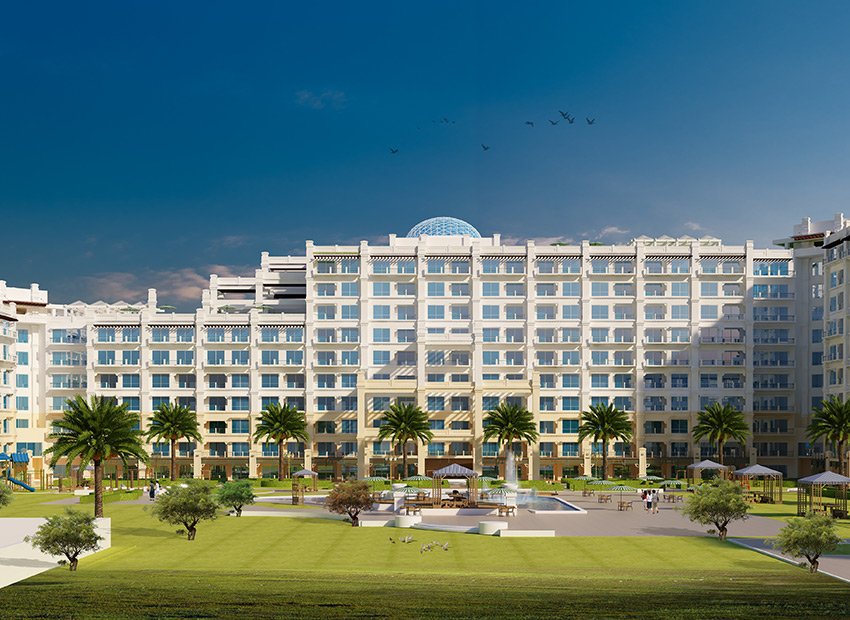 Official front view of completed residential blocks at The Springs Canal Lahore